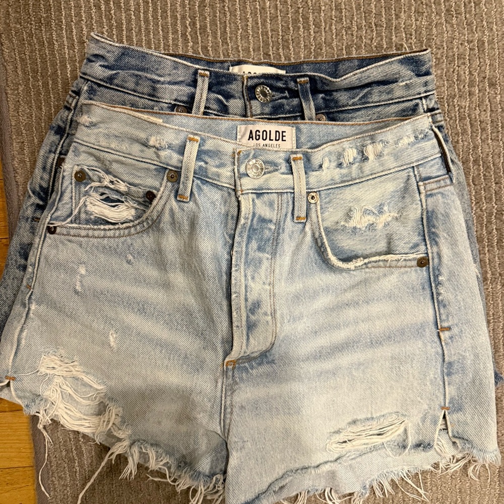 Agolde Jaden High-Waisted Distressed Denim Shorts - Picture 9 of 9